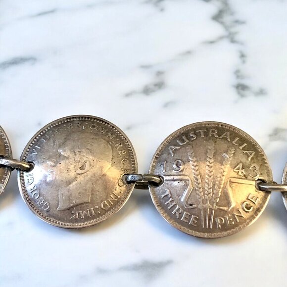 Australian Silver Coins WII Sweetheart Bracelet Shell Trench Art 6" - Picture 13 of 16